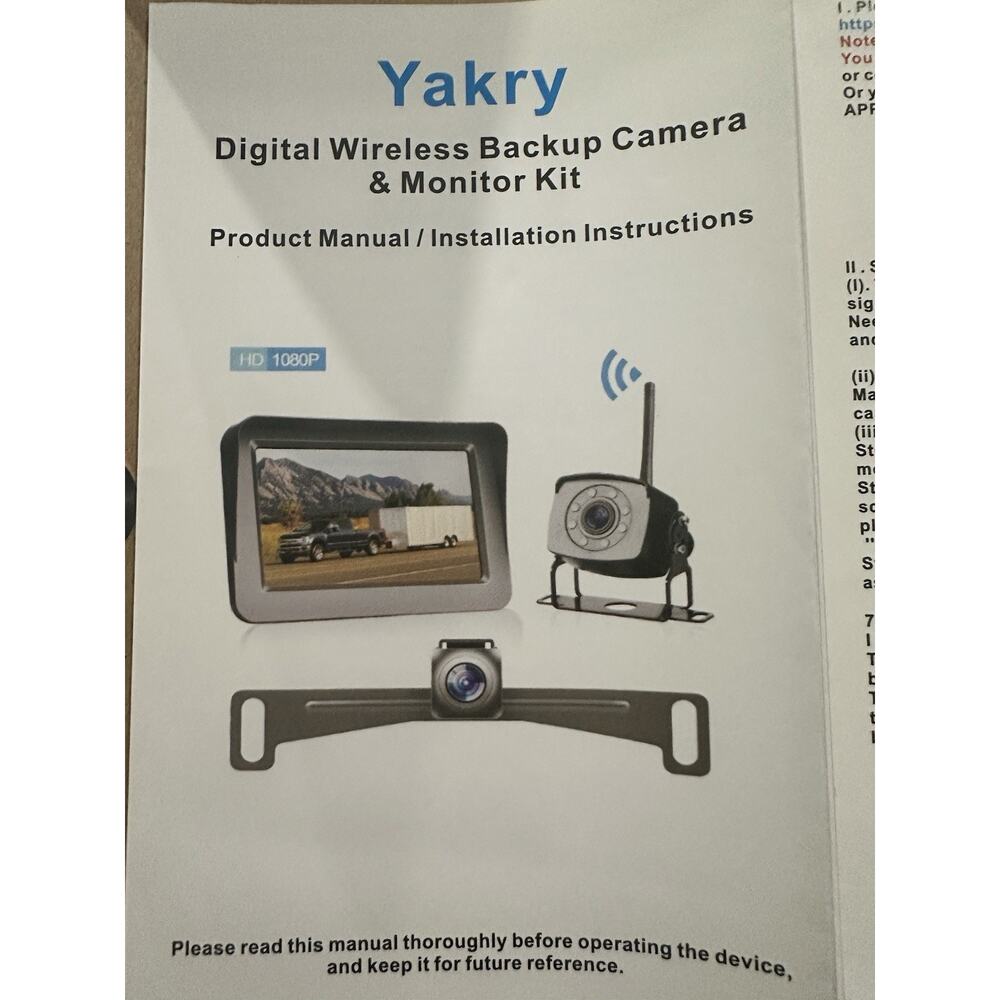 Yakry Wireless RV Backup Camera System 5" LCD Monitor IP69 Waterproof